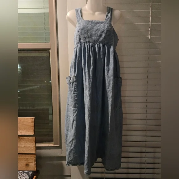 Uncle Frank Denim Midi Dress Front Pockets Sz Small Back Cutout - Picture 6 of 10